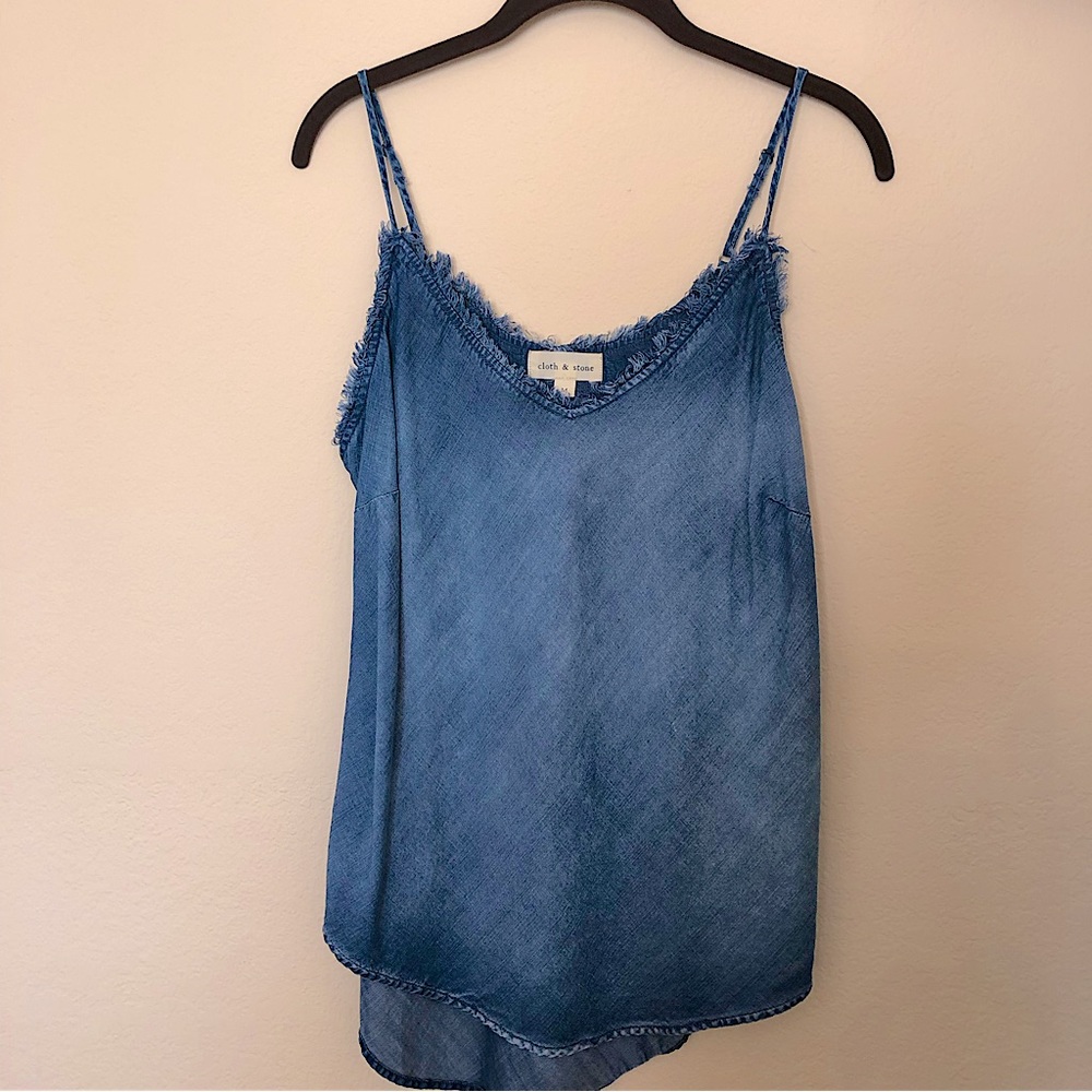 cloth & stone denim frayed camisole tank in size medium